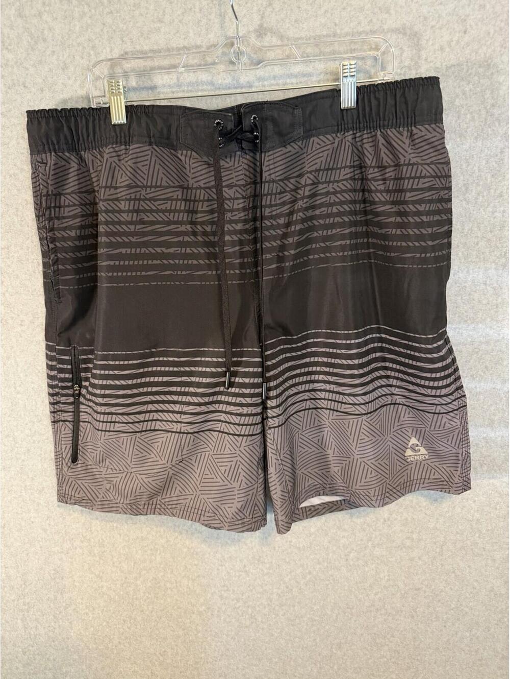 Gerry Men’s Lined Swim Trunks Black Geometric Quick Dry Drawstring 2xl
